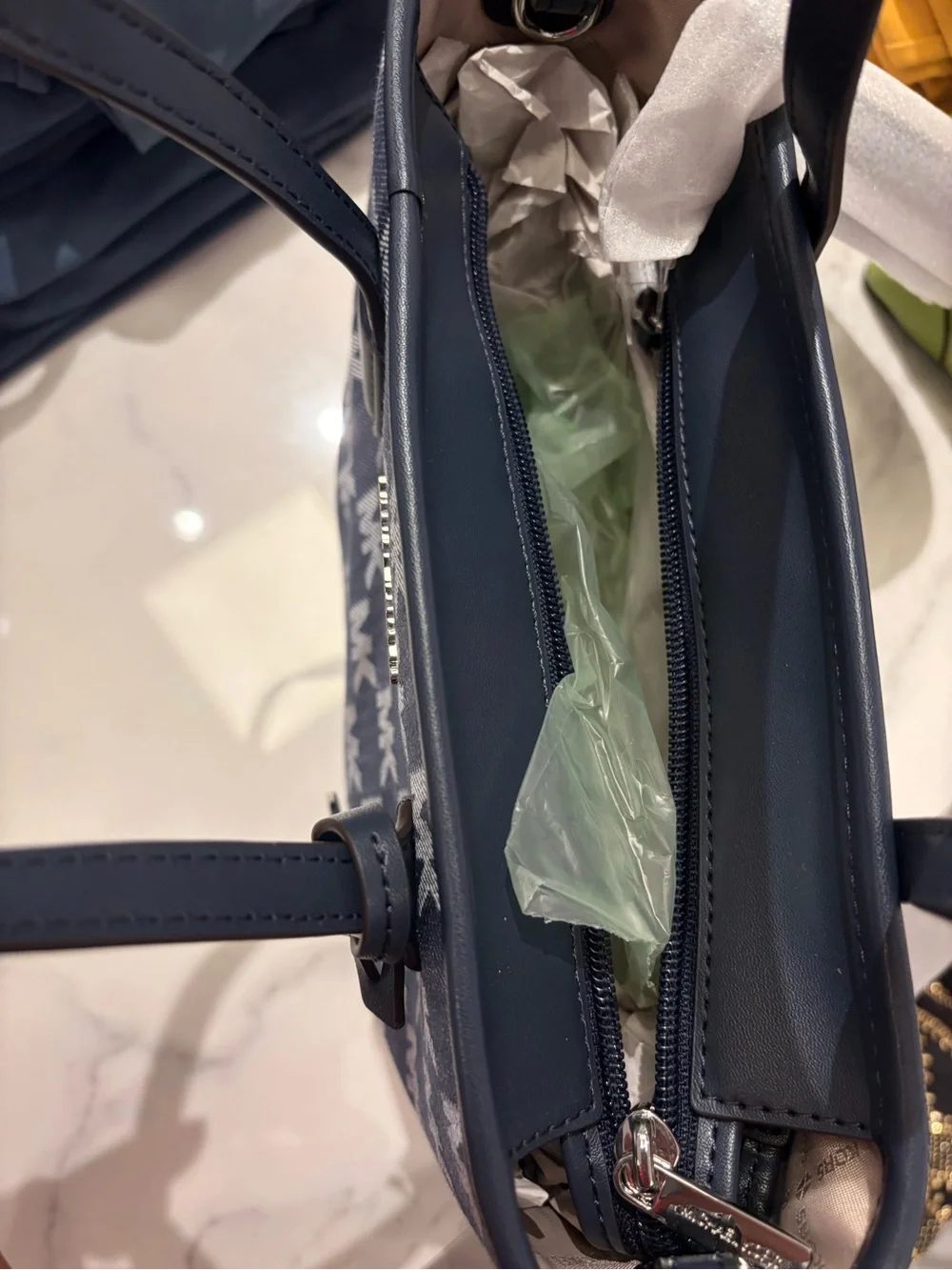 Michael Kors Eva crossbody blue Monogram MK Tote denim with strap new tag